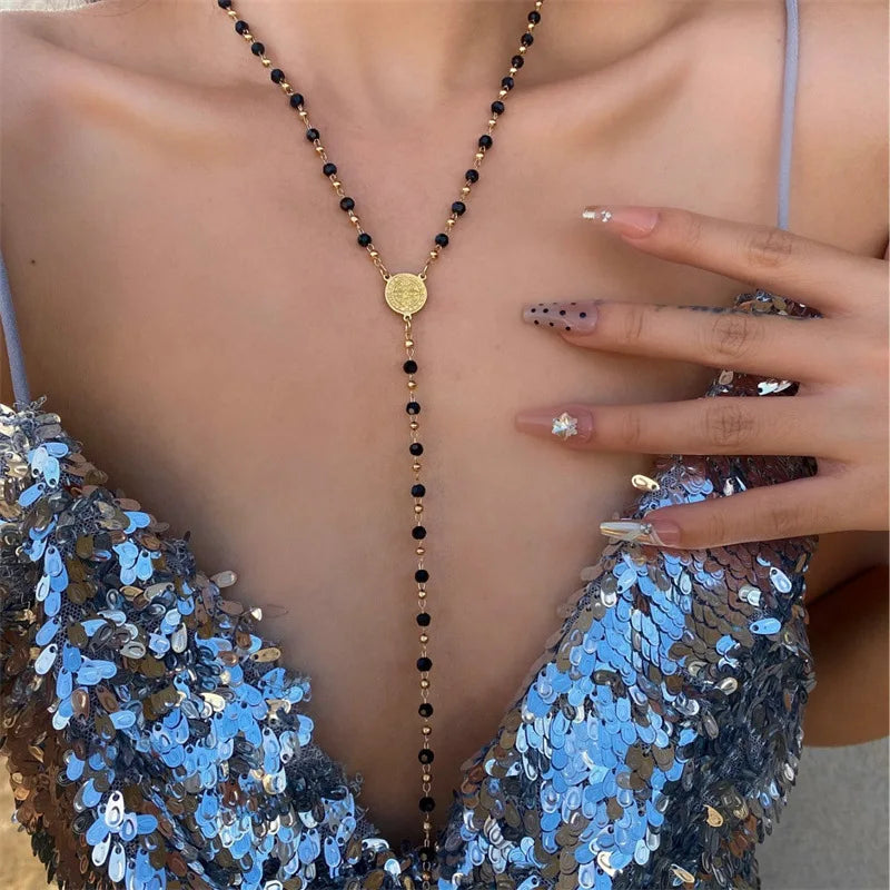 Y-PearlLuxe – שרשרת Y אלגנטית עם אבני ריינסטון