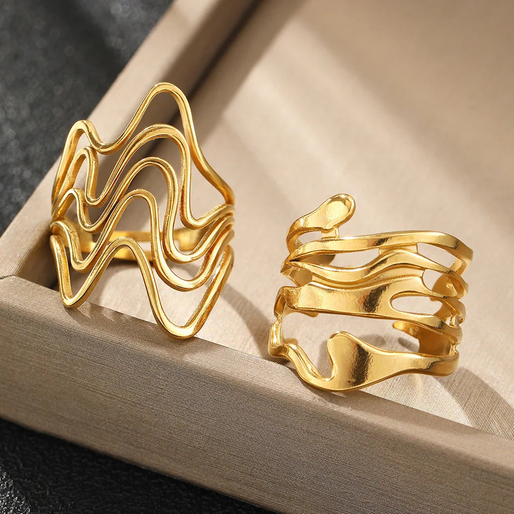 GeoPulse – טבעת גאומטרית פתוחה מנירוסטה וטיטניום